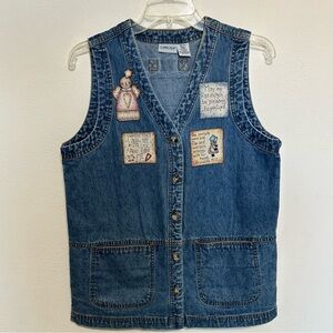 Cabin Creek Denim Vest with  Embroidered Patches sewing and crafting patches